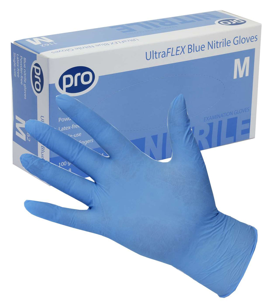 PRO UltraFLEX Blue Nitrile Gloves Non Powdered Box Of 100