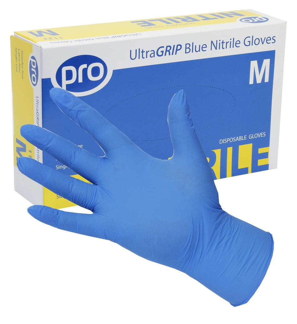 PRO UltraGRIP Blue Nitrile Gloves Non Powdered Box Of 100