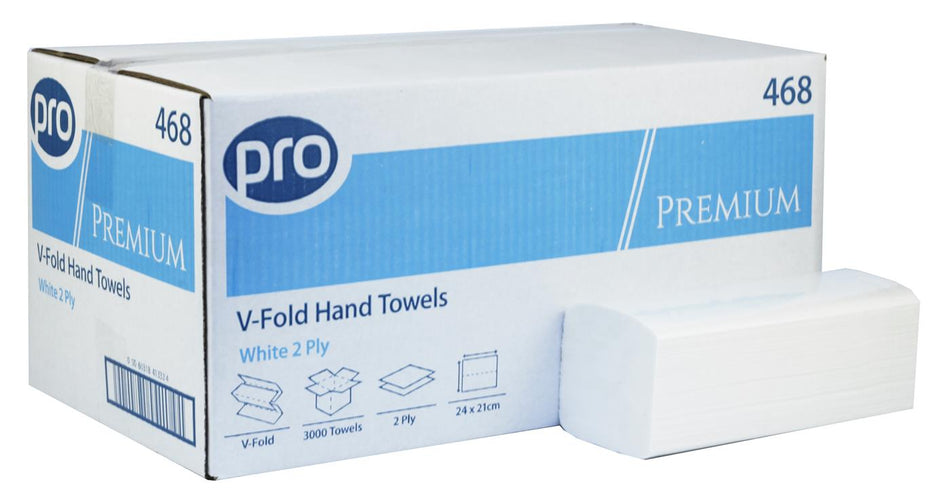 PRO Premium V Fold 2Ply White Hand Towels x 3000