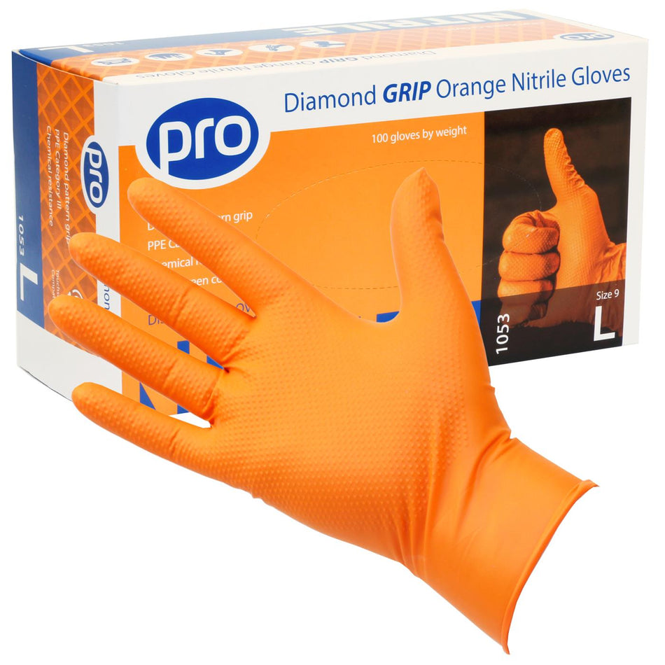 PRO Diamond Grip Orange Nitrile Gloves - Box of 100**