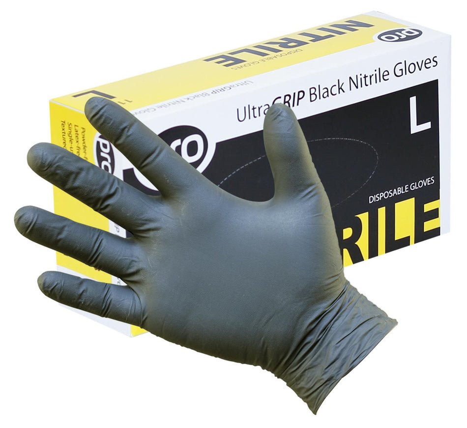 PRO UltraGRIP Black Nitrile Gloves Box of 100